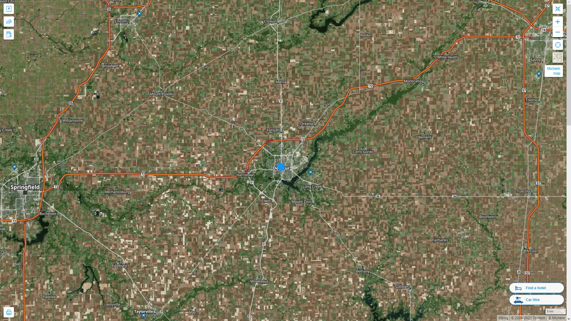 Decatur illinois Highway and Road Map with Satellite View